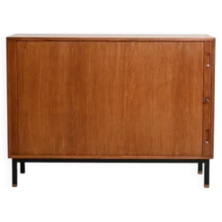 Cabinet en chêne scandinave avec porte tambour, années 1960