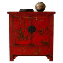 Cabinet en laque rouge chinois antique avec décorations peintes à la main