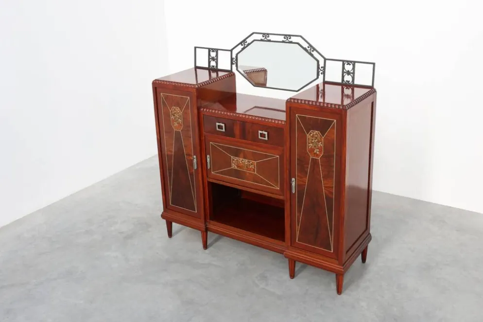 Cabinet en marqueterie Art Déco par De Coene Frères, Belgique, vers 1925