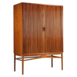 Cabinet haut danois en teck avec portes tambour Danemark 1960