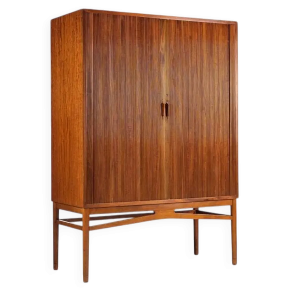 Cabinet haut danois en teck avec portes tambour Danemark 1960