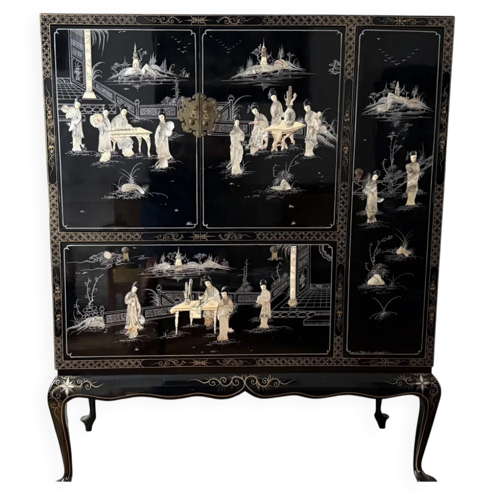 Cabinet meuble Télévision en laque noire et or