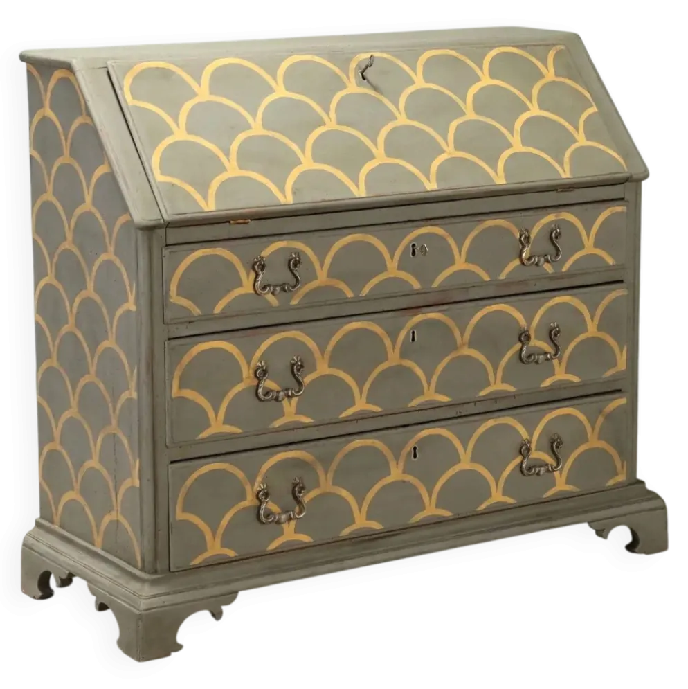 Cabinet, secrétaire à abattant ancien, style néoclassique en noyer, XXe siècle
