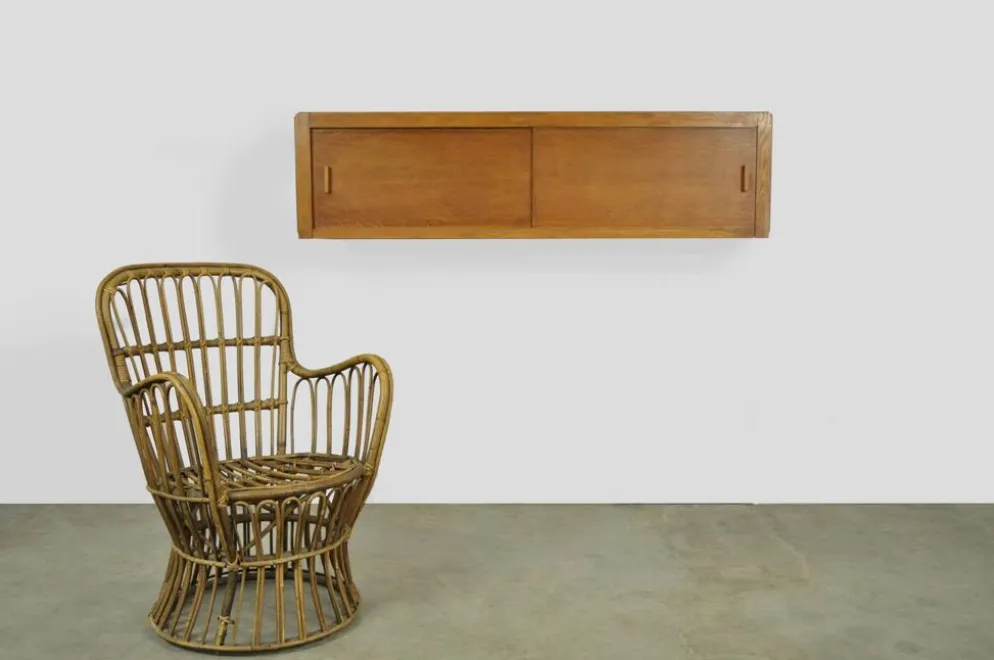 Cabinet suspendu vintage du milieu du siècle avec portes coulissantes, années 1960