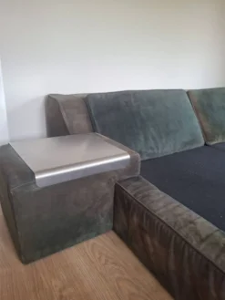 Cadre de lit double - Roche Bobois années 70 - complet – daim vert d’origin