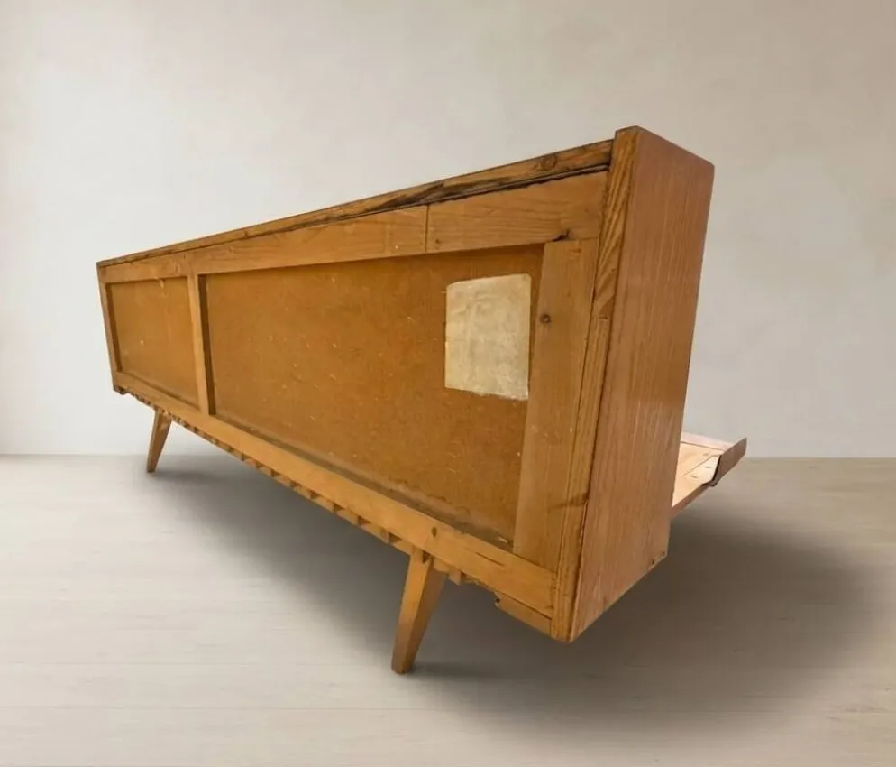 Cadre de lit escamotable en bois des années 50, lit de jour extensible, Tchécoslovaquie, 190 × 151 × 77 cm