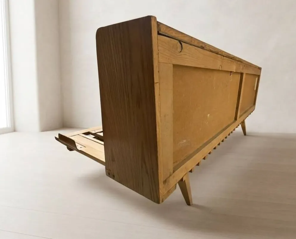 Cadre de lit escamotable en bois des années 50, lit de jour extensible, Tchécoslovaquie, 190 × 151 × 77 cm