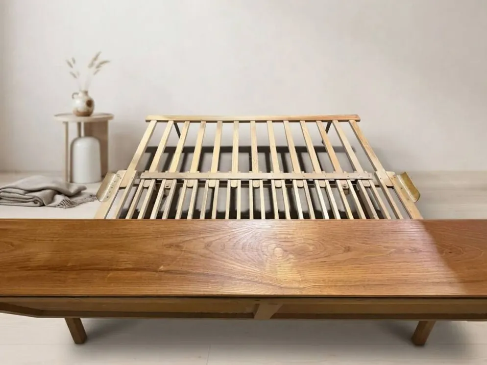 Cadre de lit escamotable en bois des années 50, lit de jour extensible, Tchécoslovaquie, 190 × 151 × 77 cm