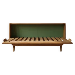 Cadre de lit escamotable en bois des années 50, lit de jour extensible, Tchécoslovaquie, 190 × 151 × 77 cm