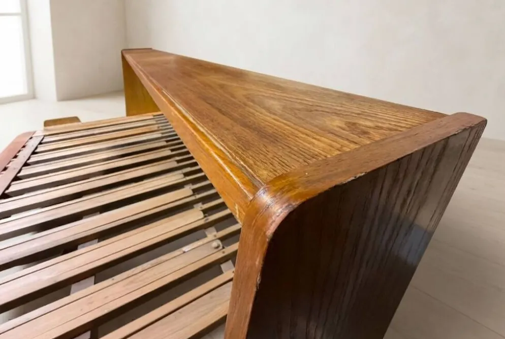 Cadre de lit escamotable en bois des années 50, lit de jour extensible, Tchécoslovaquie, 190 × 151 × 77 cm