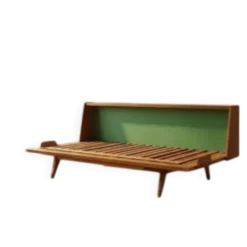 Cadre de lit escamotable en bois des années 50, lit de jour extensible, Tchécoslovaquie, 190 × 151 × 77 cm
