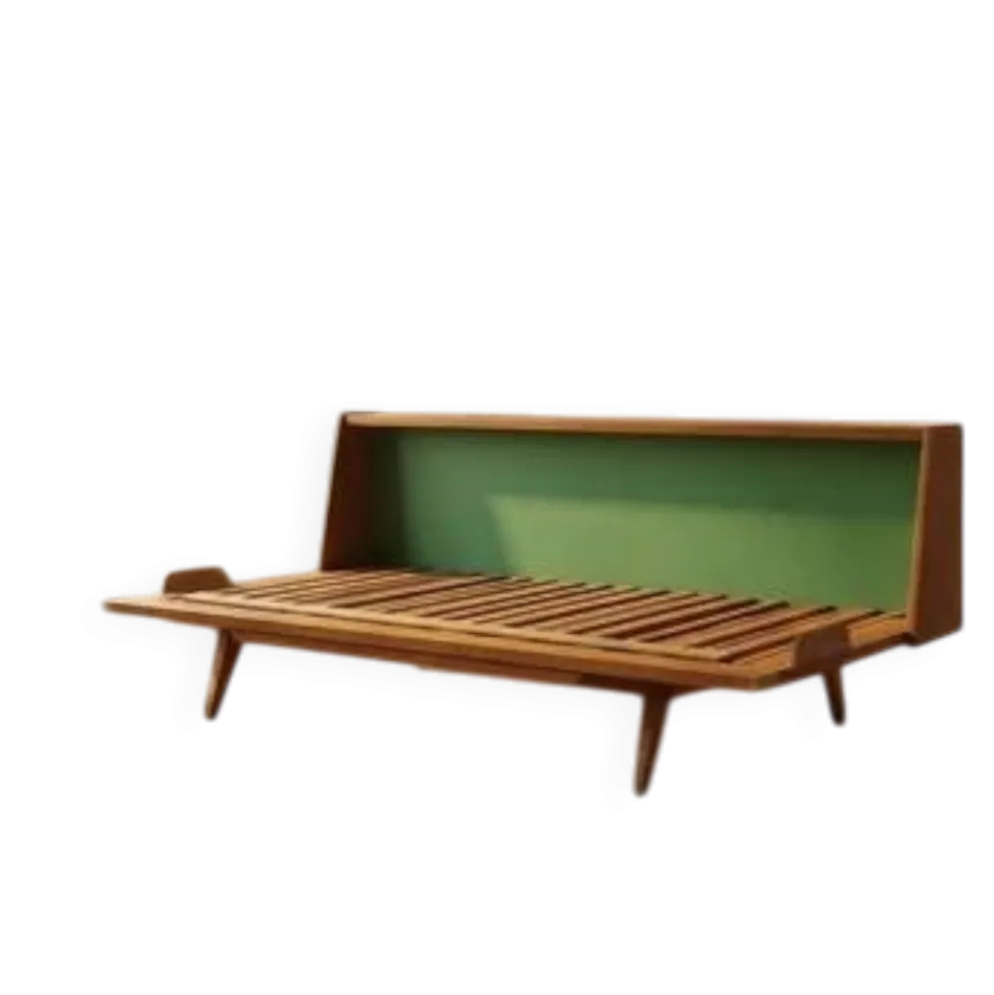 Cadre de lit escamotable en bois des années 50, lit de jour extensible, Tchécoslovaquie, 190 × 151 × 77 cm