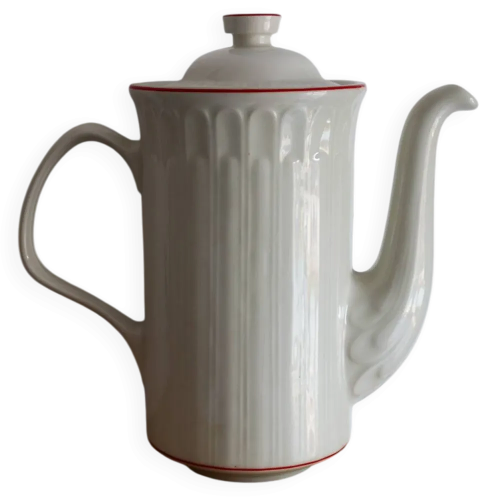 Cafetière en porcelaine blanche à filets rouges – Modèle “Acanthus”