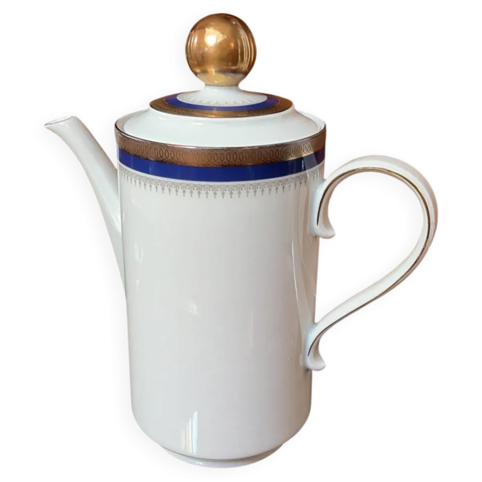 Cafetière en porcelaine - bleu cobalt - incrustation or
