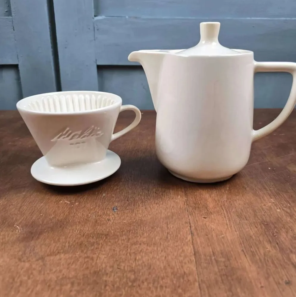 Cafetière filtre ancienne Melitta 101 céramique blanche complète vintage