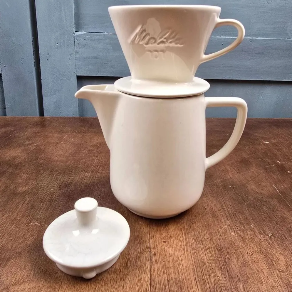 Cafetière filtre ancienne Melitta 101 céramique blanche complète vintage