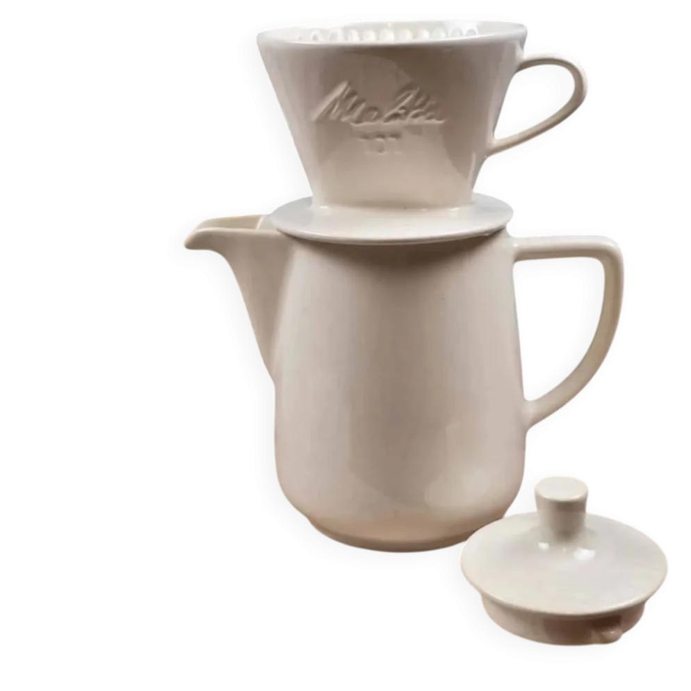 Cafetière filtre ancienne Melitta 101 céramique blanche complète vintage