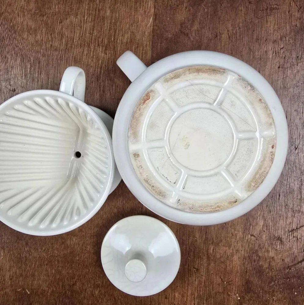 Cafetière filtre ancienne Melitta 101 céramique blanche complète vintage