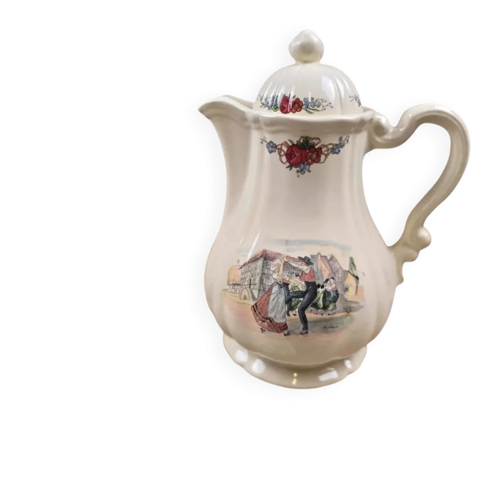 Cafetière Sarreguemines Obernai Henri Loux au bec court – Danse alsacienne