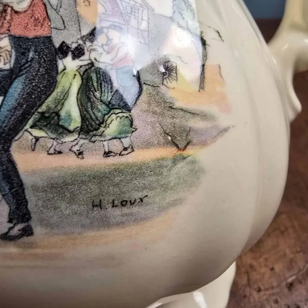 Cafetière Sarreguemines Obernai Henri Loux au bec court – Danse alsacienne