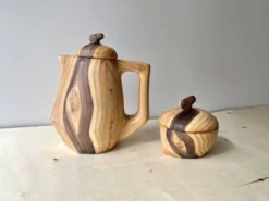 Cafetière + sucrier faux bois Grandjean Jourdan Vallauris vintage