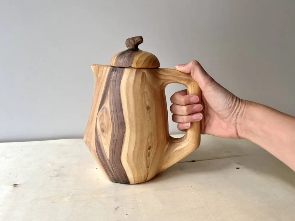 Cafetière + sucrier faux bois Grandjean Jourdan Vallauris vintage