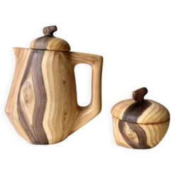 Cafetière + sucrier faux bois Grandjean Jourdan Vallauris vintage