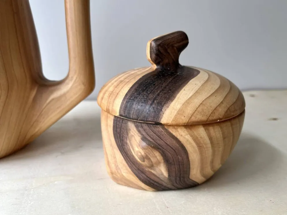 Cafetière + sucrier faux bois Grandjean Jourdan Vallauris vintage