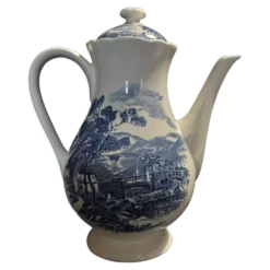 Cafetière verseuse faïence Gien décor campagne bleu