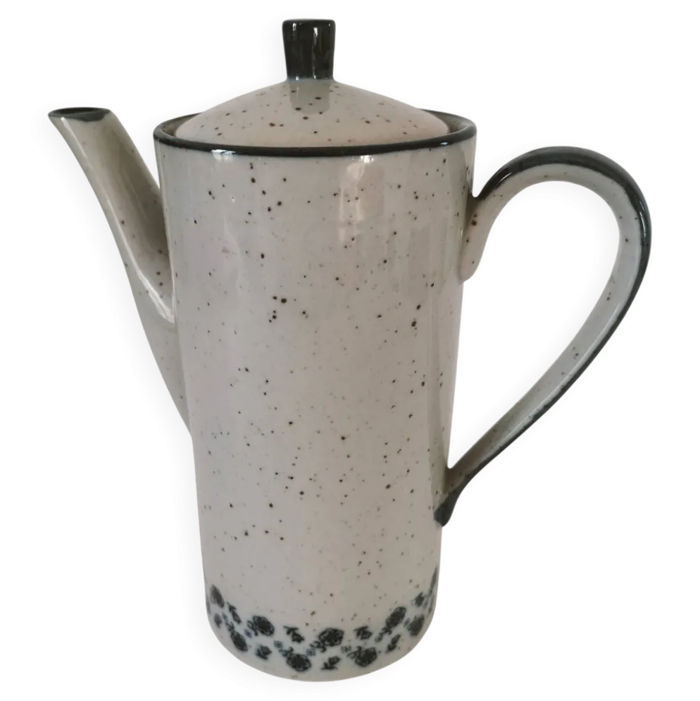 Cafetière vintage en grès moucheté – décor floral bleu marine