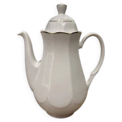 Cafetière vintage en porcelaine blanche et filet doré
