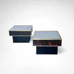 Café – et tables d'appoint en bois de bouleau et plexiglas par Eric Maville années 1980