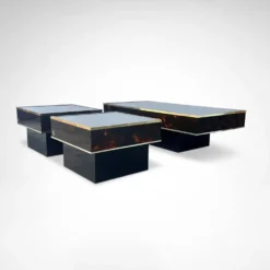 Café – et tables d'appoint en bois de bouleau et plexiglas par Eric Maville années 1980