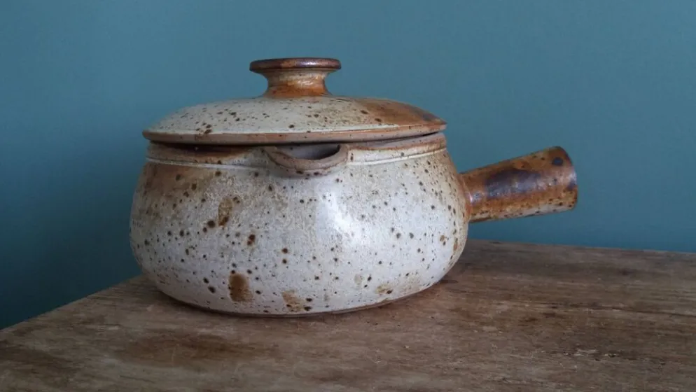 Caquelon couvert soupière en grès de Puisaye signé Jean-Pierre Prud’homme