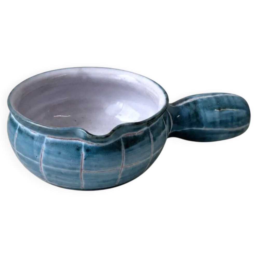 Caquelon en céramique de R. Picault décor de grilles bleues