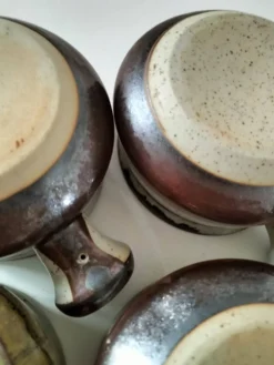 4 caquelons en grès émaillé, esprit wabi-sabi, années 70