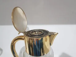 Carafe, cristal transparent, laiton doré, Allemagne, années 50