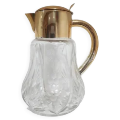 Carafe, cristal transparent, laiton doré, Allemagne, années 50