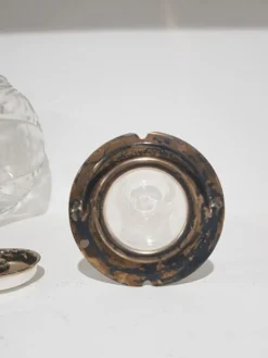 Carafe, cristal transparent, laiton doré, Allemagne, années 50