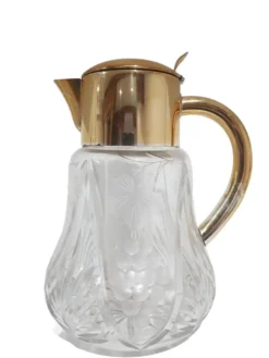 Carafe, cristal transparent, laiton doré, Allemagne, années 50