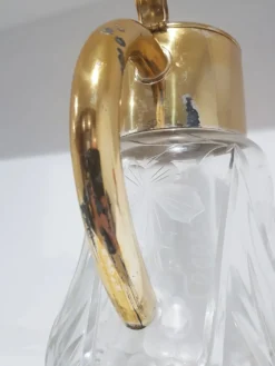 Carafe, cristal transparent, laiton doré, Allemagne, années 50