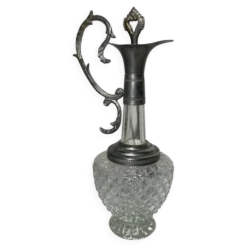 Carafe à décanter vintage en verre ciselé et métal argenté, bouchon dé