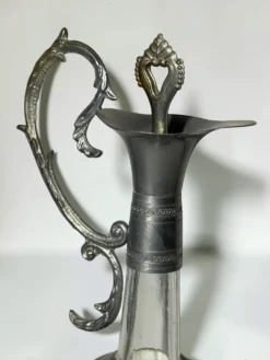 Carafe à décanter vintage en verre ciselé et métal argenté, bouchon dé