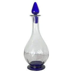 Carafe en verre art déco bouchon en verre et pied bleu 0,7 l