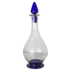Carafe en verre art déco bouchon en verre et pied bleu 0,7 l