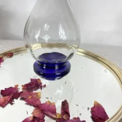 Carafe en verre art déco bouchon en verre et pied bleu 0,7 l