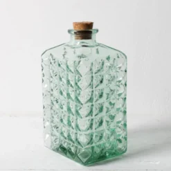 Carafe en verre vert de Géorgie avec bouchon en liège / Espagne / années 1990