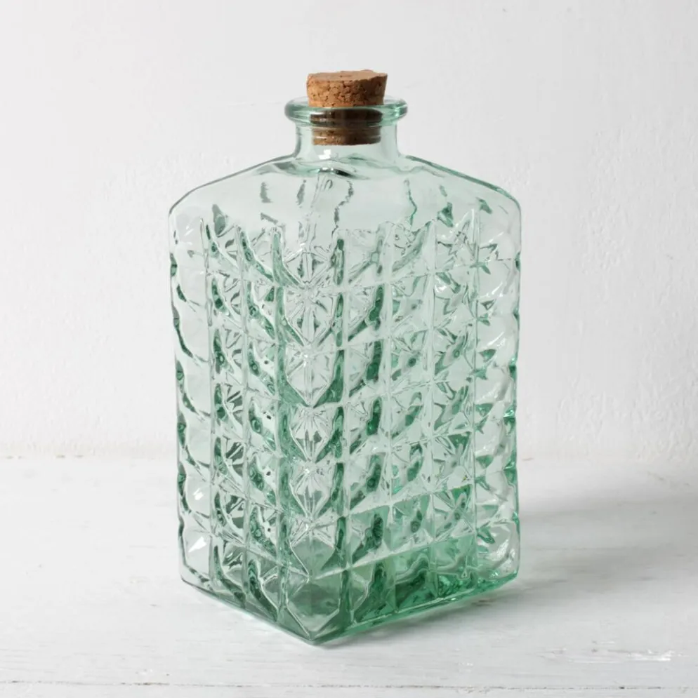 Carafe en verre vert de Géorgie avec bouchon en liège / Espagne / années 1990