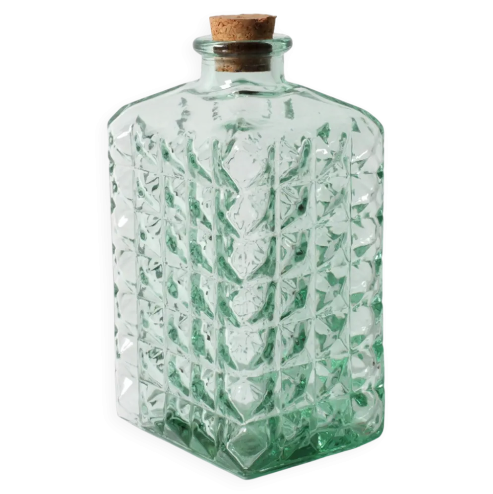 Carafe en verre vert de Géorgie avec bouchon en liège / Espagne / années 1990