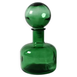 Carafe en verre vert émeraude / bouteille de génie avec bouchon / Empoli / années 1960
